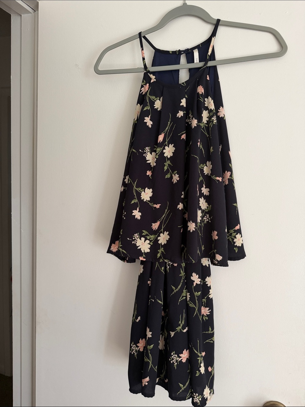 Sage Navy Floral Halter Shorts & Skirt Set